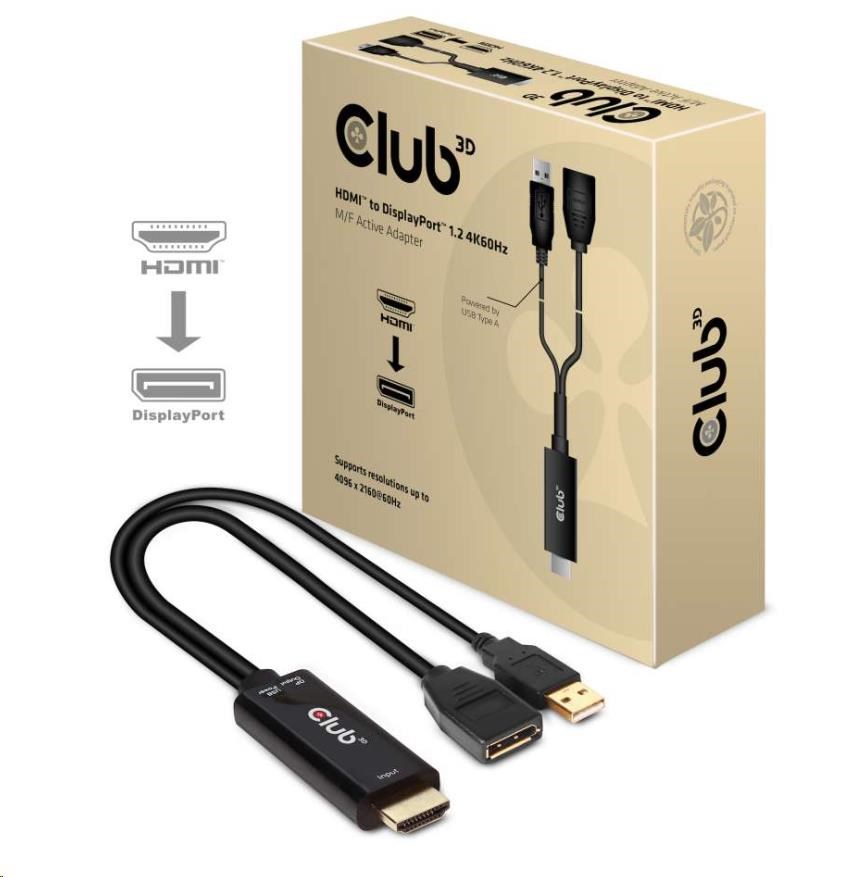 Club3D Aktívny adaptér HDMI na DisplayPort 4K60Hz,  M/ F1 