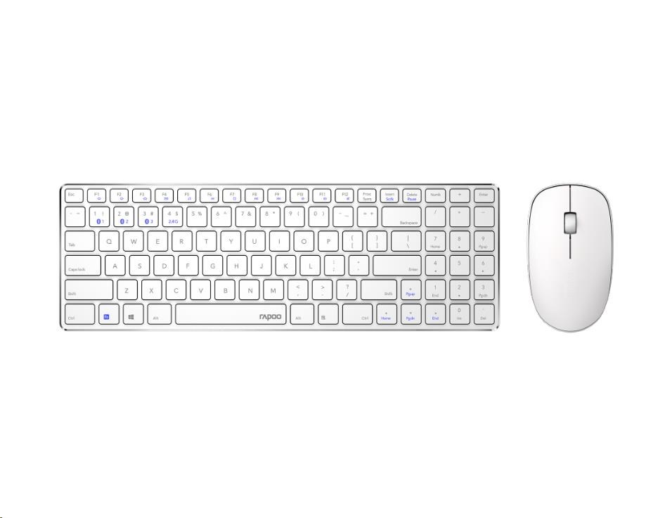 Súprava klávesnice a myši RAPOO 9300M,  bezdrôtová,  viacrežimová tenká myš,  ultratenká klávesnica,  biela0 