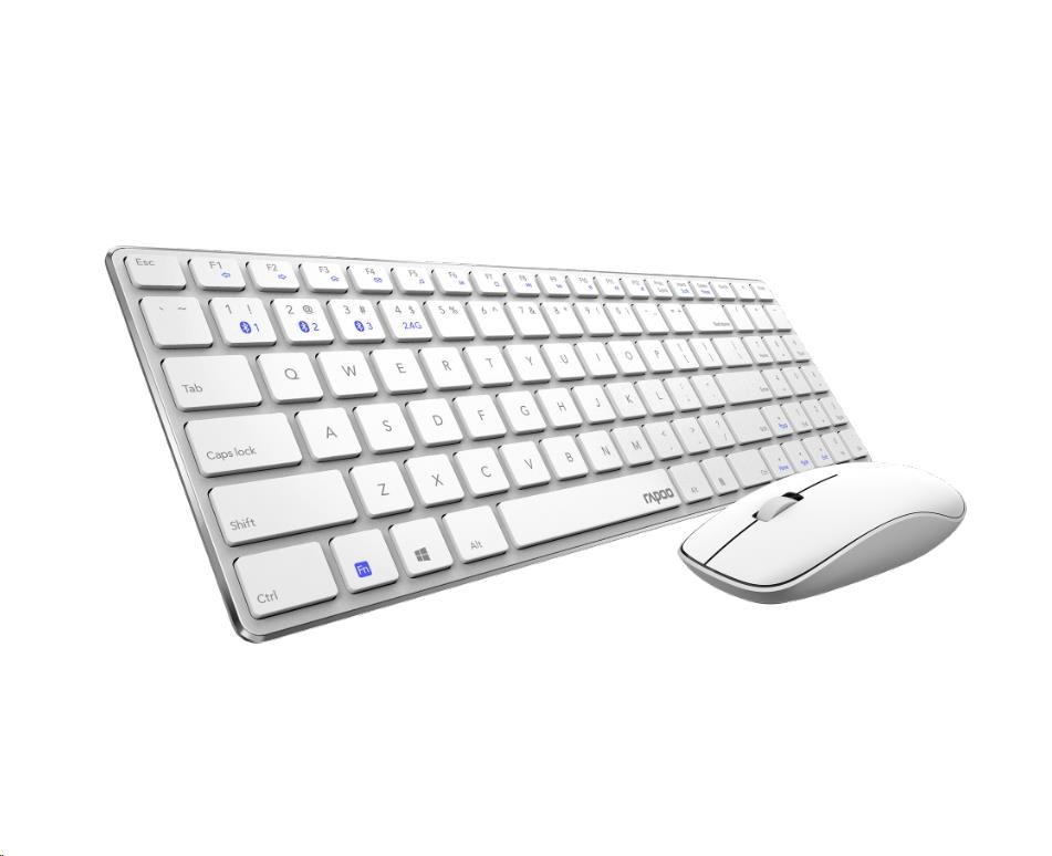 Súprava klávesnice a myši RAPOO 9300M,  bezdrôtová,  viacrežimová tenká myš,  ultratenká klávesnica,  biela4 