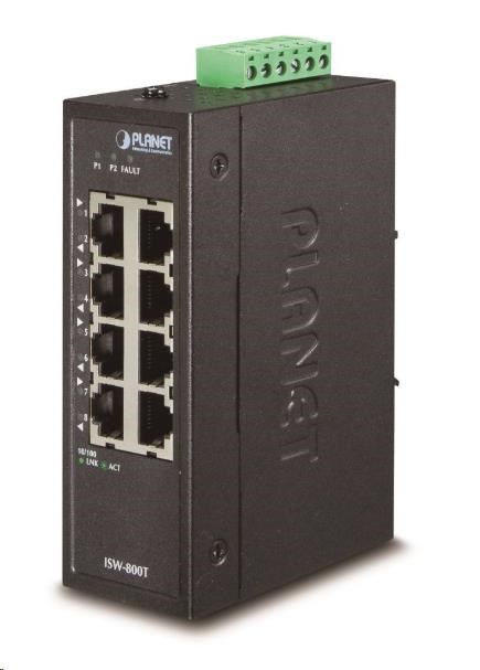Planet ISW-800T,  switch,  8x 10/ 100Base-TX,  ESD,  DIN,  IP30,  -40~75°C0 