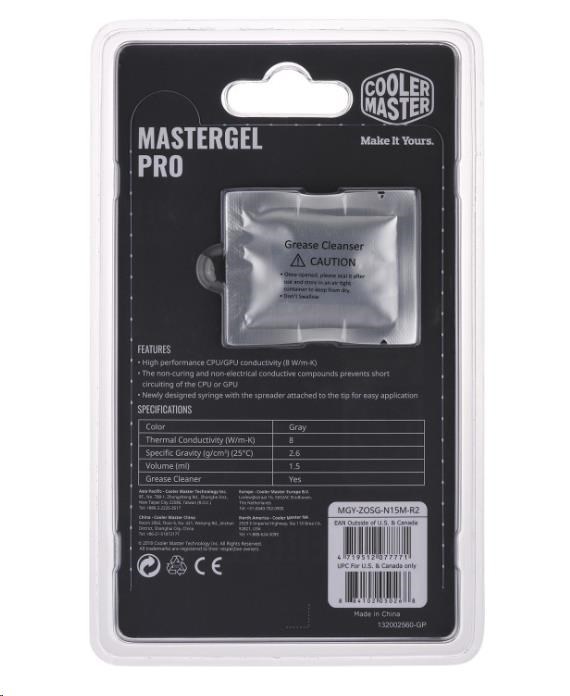 Tepelná pasta Cooler Master pre CPU Master Gel Pro V2,  tep. vodivosť 8 W.m,  1.5 ml,  4 g,  sivá7 