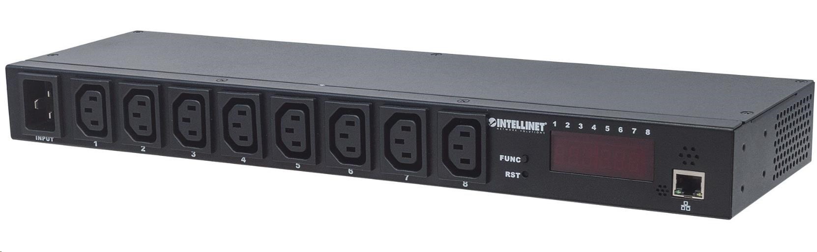Intellinet distribučný panel PDU,  8x zásuvka C13,  rack 1U,  odpojiteľný kábel 16A,  monitorovanie1 