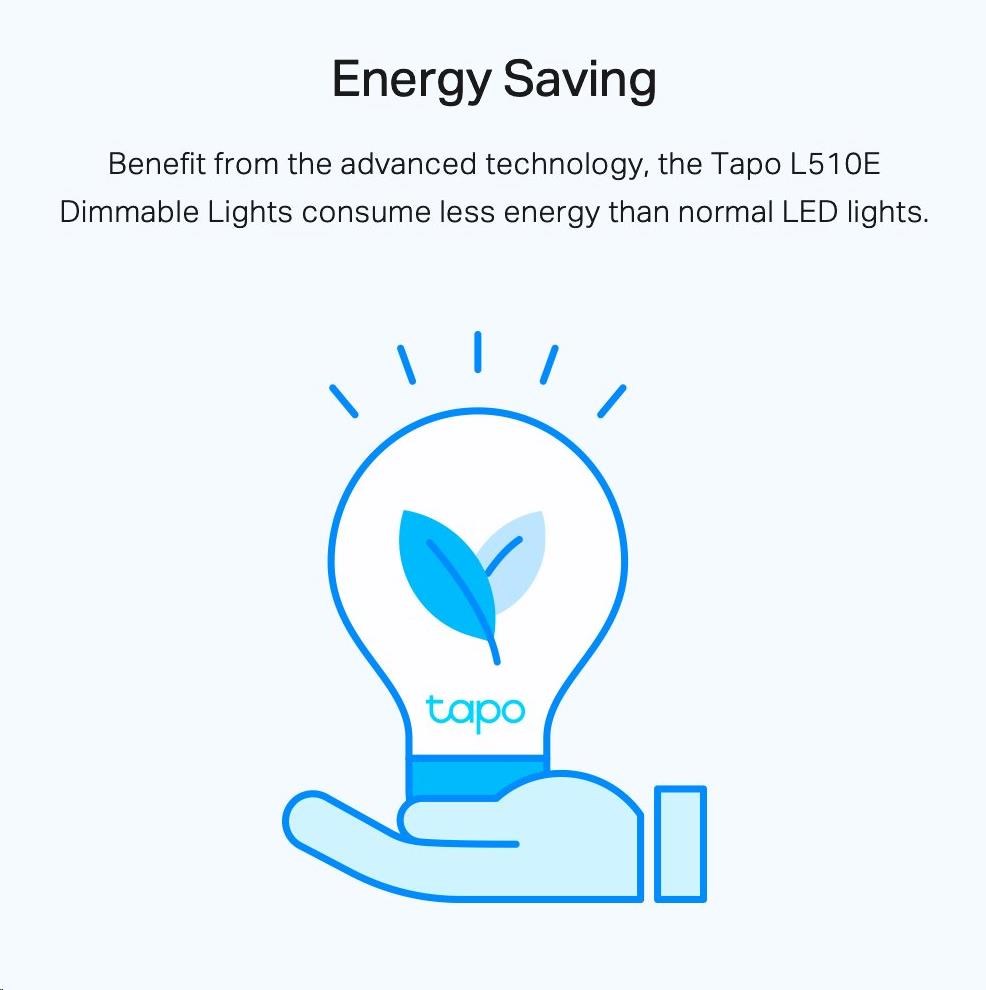 TP-Link Tapo L510E chytrá WiFi stmívatelná LED žárovka (bílá,2700K,806lm,2,4GHz,E27)5 