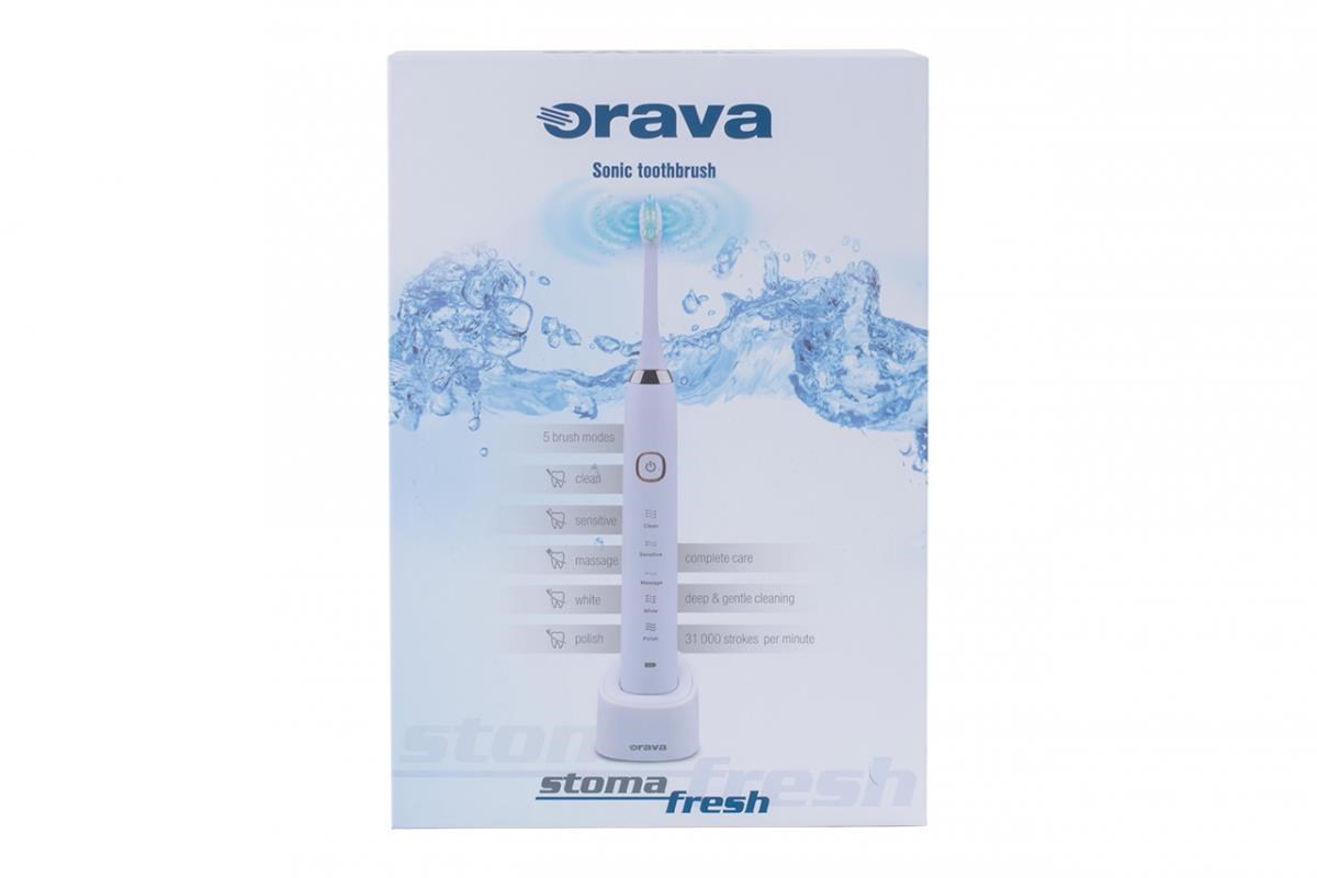 Orava Stomafresh sonický zubní kartáček,  5 režimů,  cestovní pouzdro,  časovač,  bílá5 