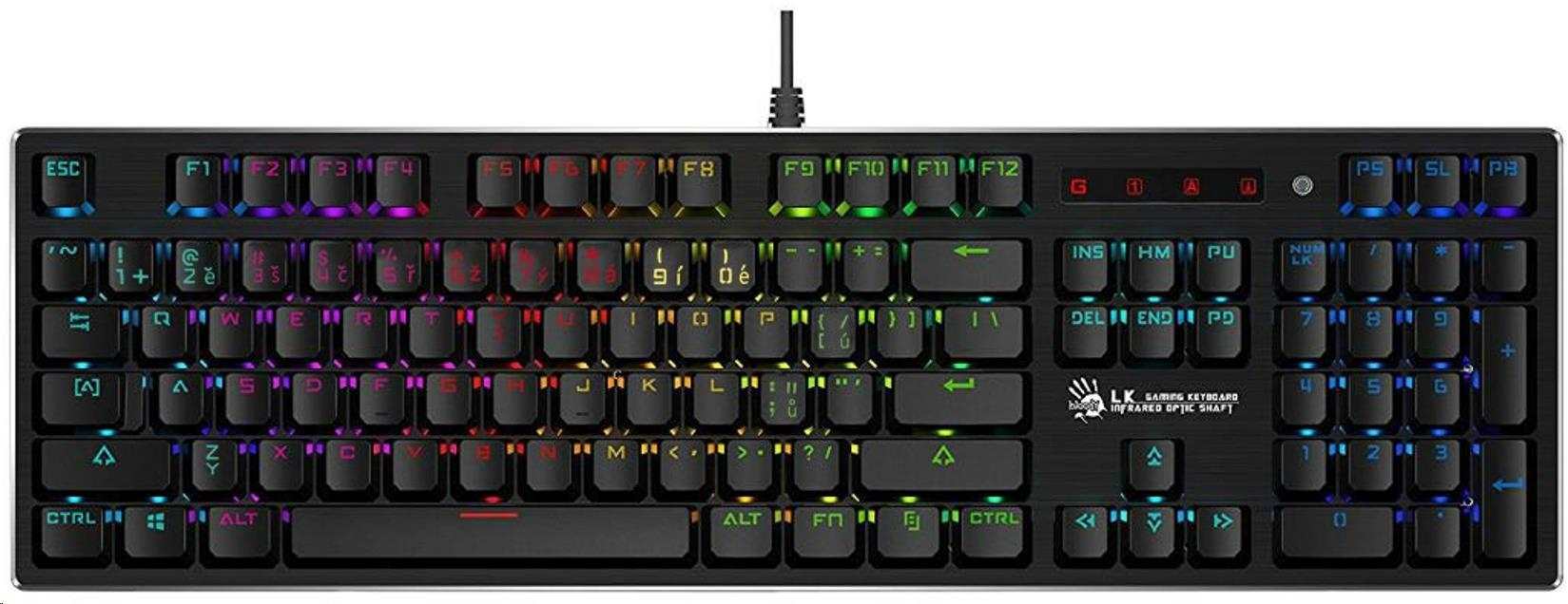 A4tech Bloody B820R mechanická RGB herní klávesnice,  USB,  CZ,  RED SWITCH0 