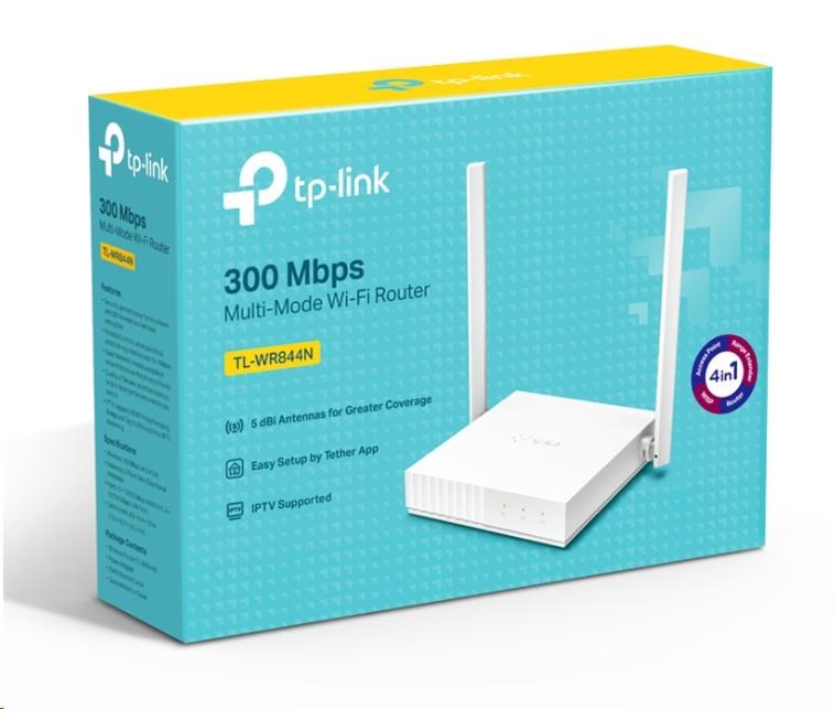 TP-Link TL-WR844N WiFi4 router (N300,  2, 4GHz,  4x100Mb/ s LAN,  1x100Mb/ s WAN)2 
