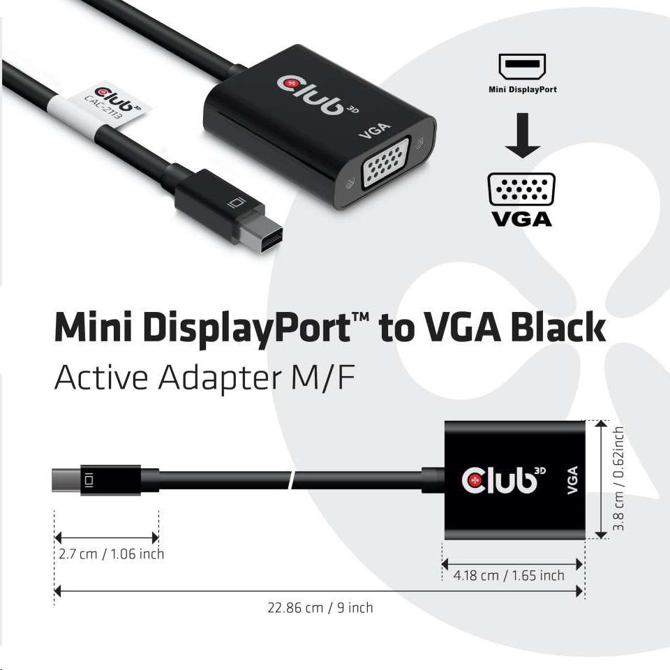 Aktívny adaptér Club3D Mini DisplayPort na VGA2 