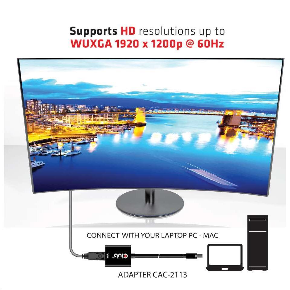 Aktívny adaptér Club3D Mini DisplayPort na VGA4 