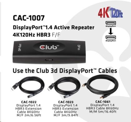 Club3D Adaptér aktivní DisplayPort 1.4 Repeater 4K120HZ HBR3 (F/ F),  černá4 