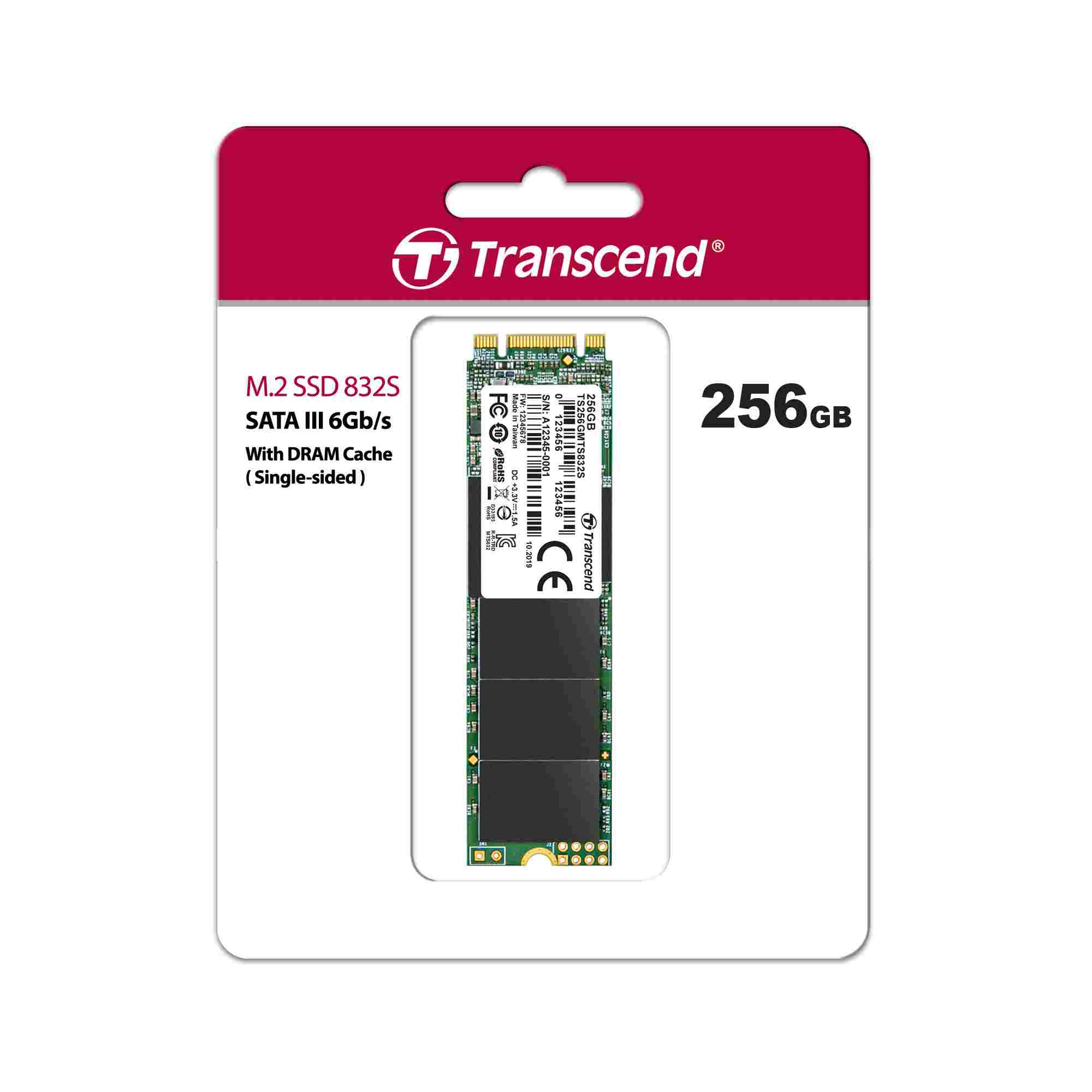 TRANSCEND SSD MTS832S,  jednostranný,  256 GB,  M.2 2280,  SATA B+M Key,  TLC3 