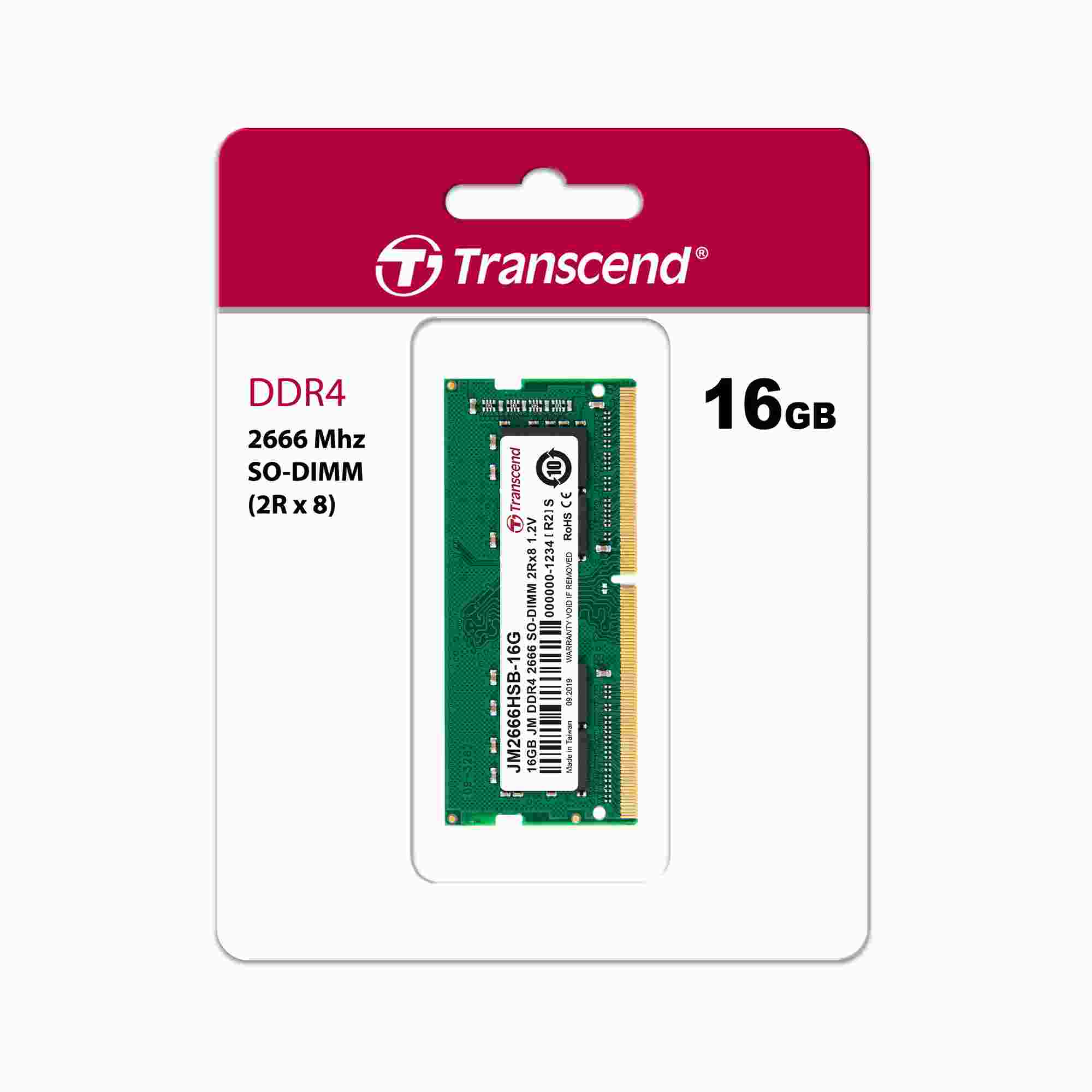 SODIMM DDR4 16GB 2666MHz TRANSCEND 2Rx8 1Gx8 CL19 1.2V1 
