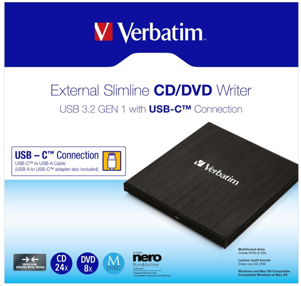 VERBATIM externá mechanika DVD-RW Rewriter USB-C,  čierna5 