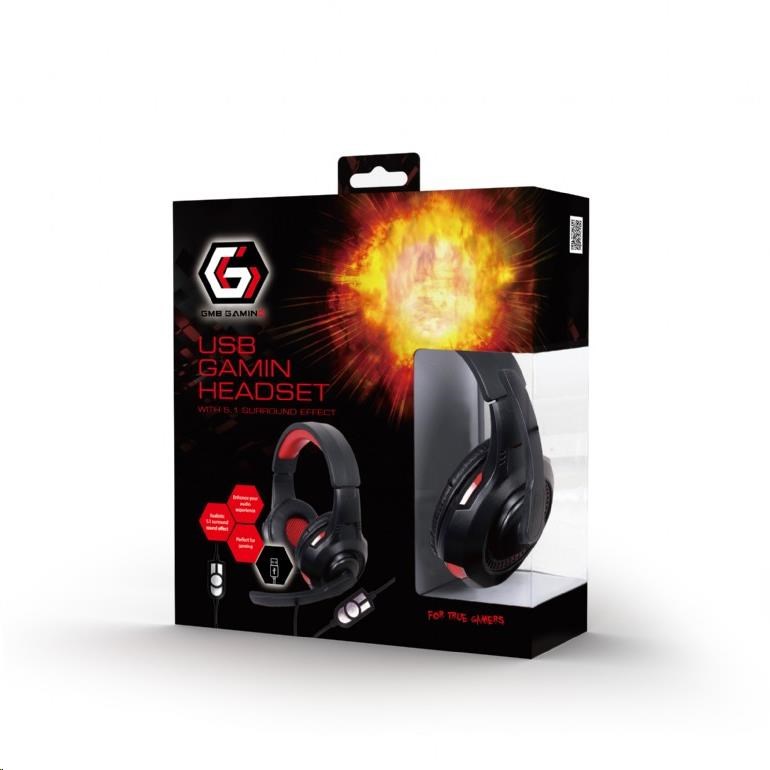GEMBIRD sluchátka s mikrofonem GHS-U-5.1-01,  gaming,  5.1 surround,  černo-červená,  USB4 