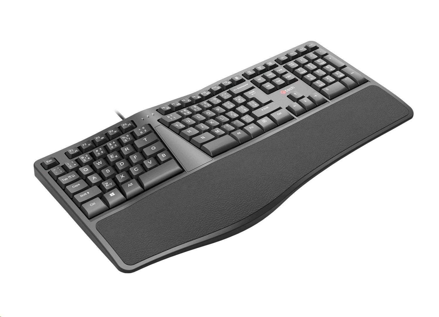 C-TECH Klávesnice KB-113E USB,  ERGO,   černá,  CZ/ SK2 