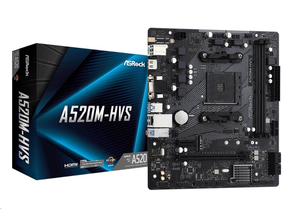 ASRock MB Sc AM4 A520M-HVS,  AMD A520M,  2xDDR4,  HDMI1 
