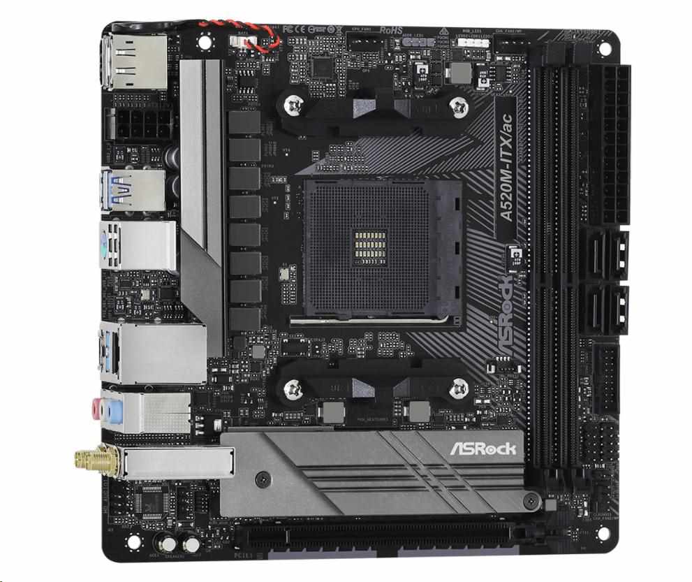 ASRock MB Sc AM4 A520M-ITX/ AC,  AMD A520,  2xDDR4,  HDMI,  DP3 