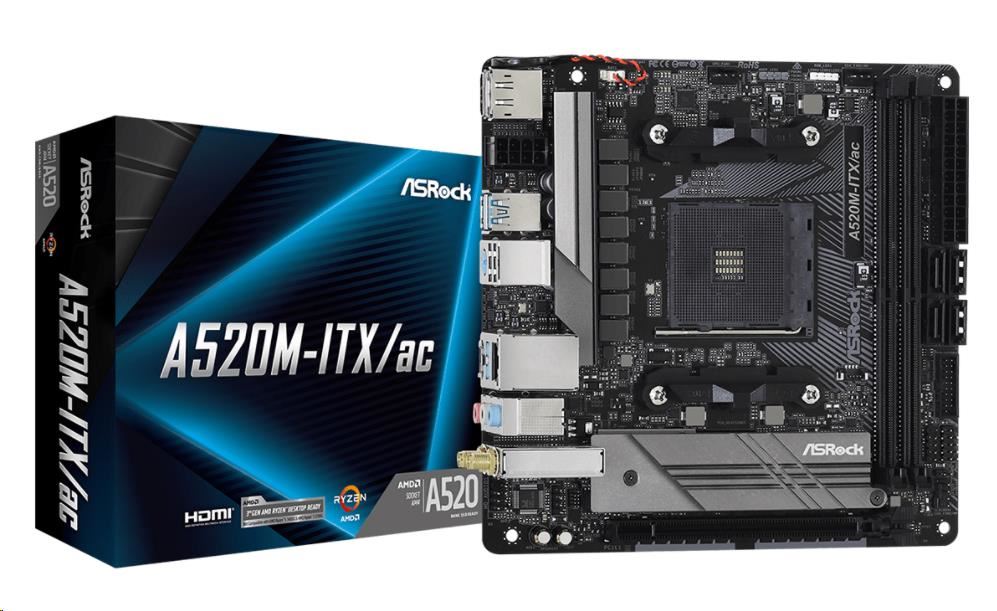 ASRock MB Sc AM4 A520M-ITX/ AC,  AMD A520,  2xDDR4,  HDMI,  DP3 