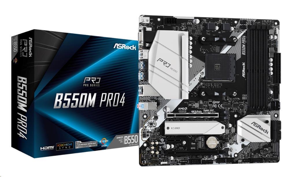 ASRock MB Sc AM4 B550M PRO4,  AMD B550,  4xDDR4,  HDMI,  DP4 
