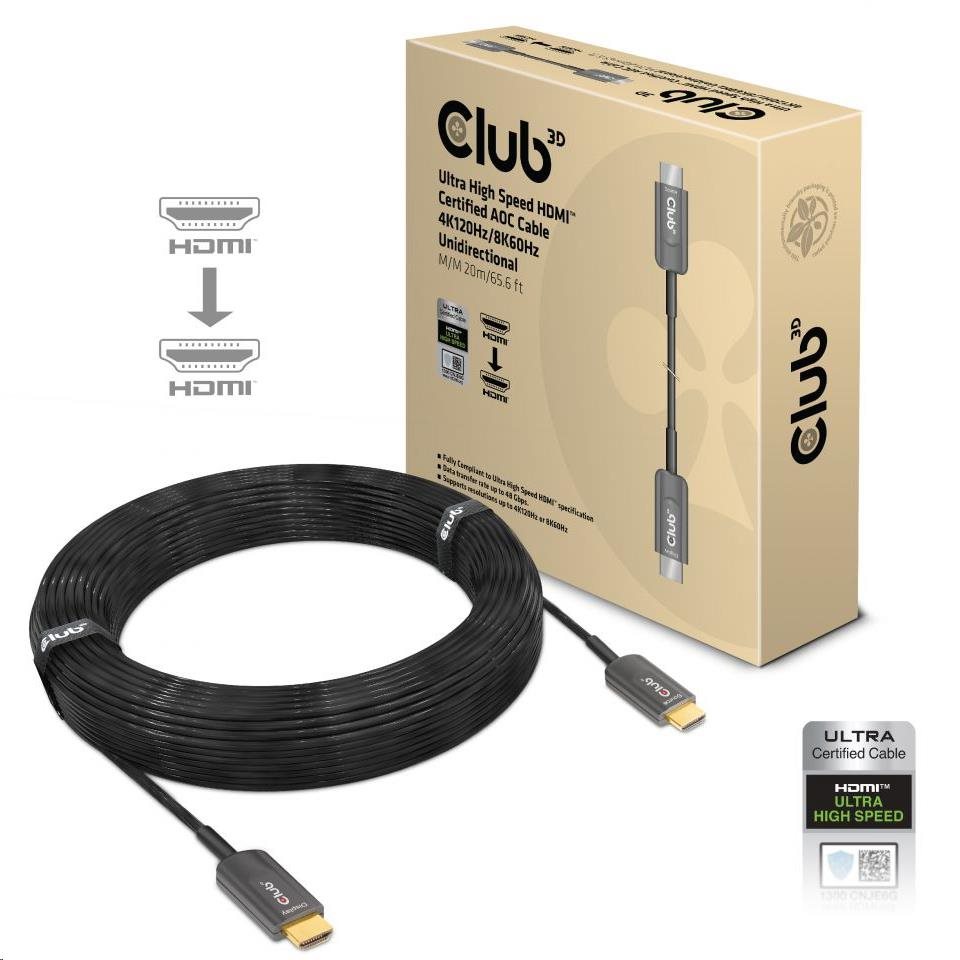Club3D Kabel prodlužovací Ultra Rychlý HDMI™ Certifikovaný AOC kabel 8K60Hz (M/ M),  4K120Hz,  20m,  černá0 