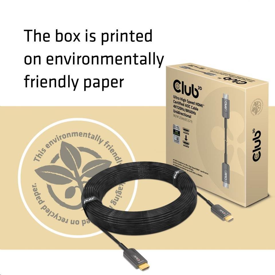 Club3D Kabel prodlužovací Ultra Rychlý HDMI™ Certifikovaný AOC kabel 8K60Hz (M/ M),  4K120Hz,  20m,  černá4 
