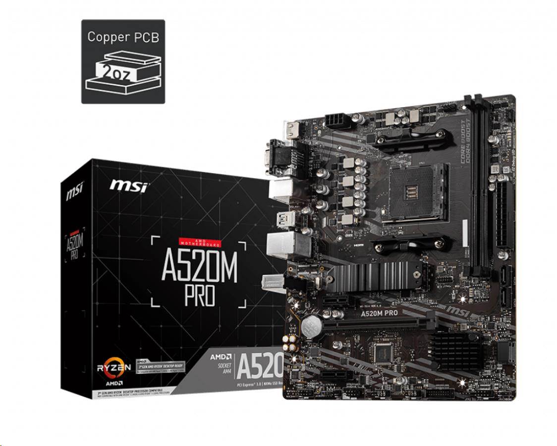 MSI MB Sc AM4 A520M PRO,  AMD A520,  VGA,  2xDDR4,  mATX0 