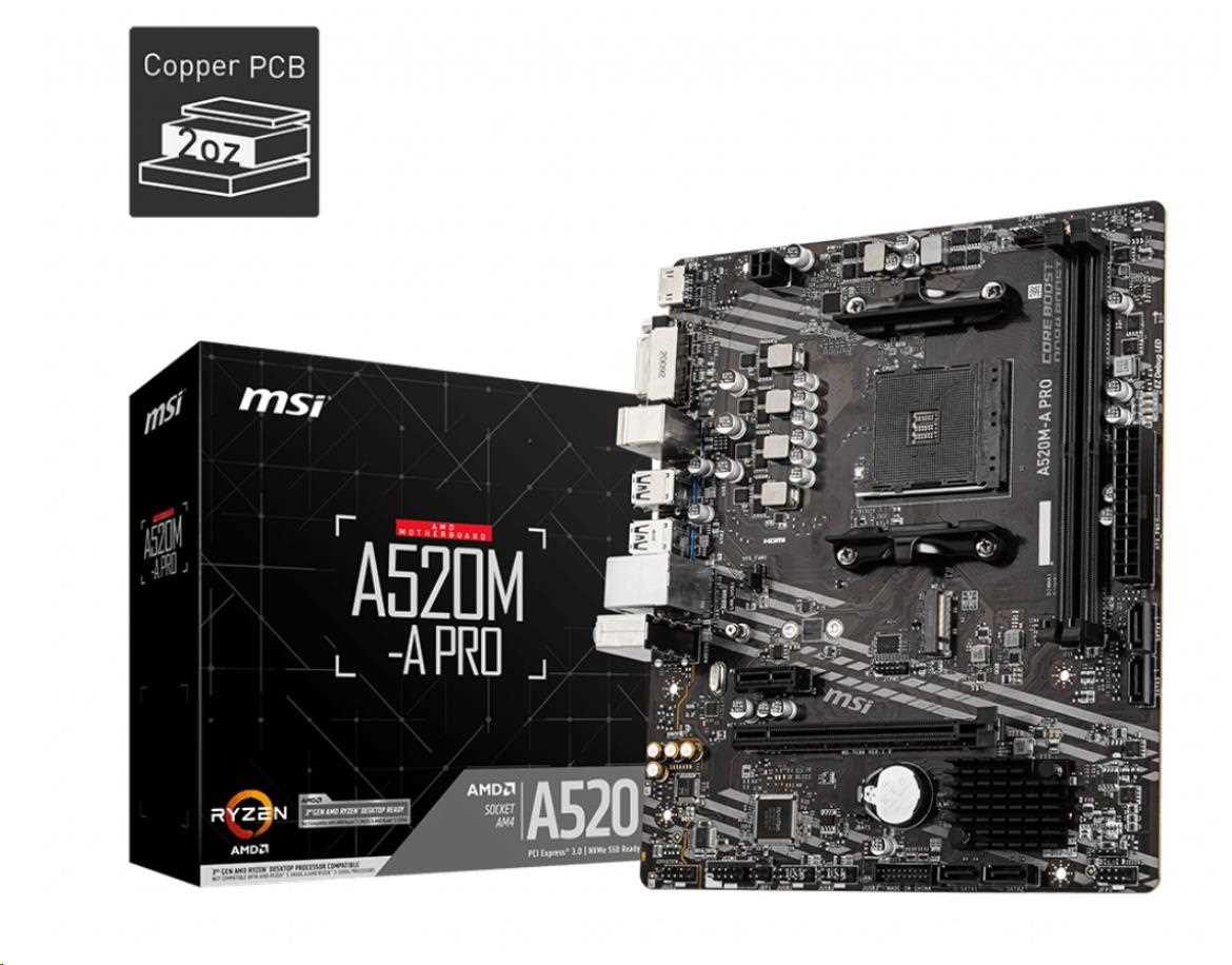 MSI MB Sc AM4 A520M-A PRO,  AMD A520,  VGA,  2xDDR4,  m-ATX2 
