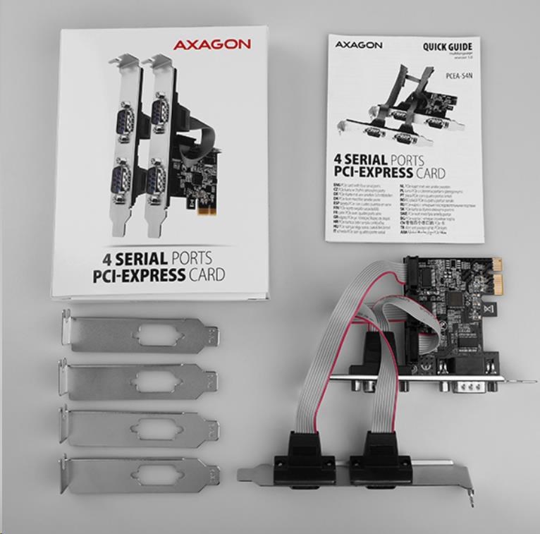 AXAGON PCEA-S4N,  PCIe radič - 4x sériový port (RS232) 250 kbps,  vrátane. LP3 