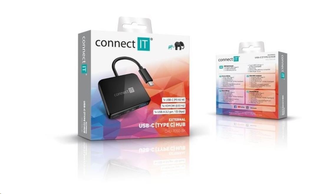 Rozbočovač CONNECT IT USB-C,  3v1 (USB-C, USB-A, HDMI),  externý,  čierny2 