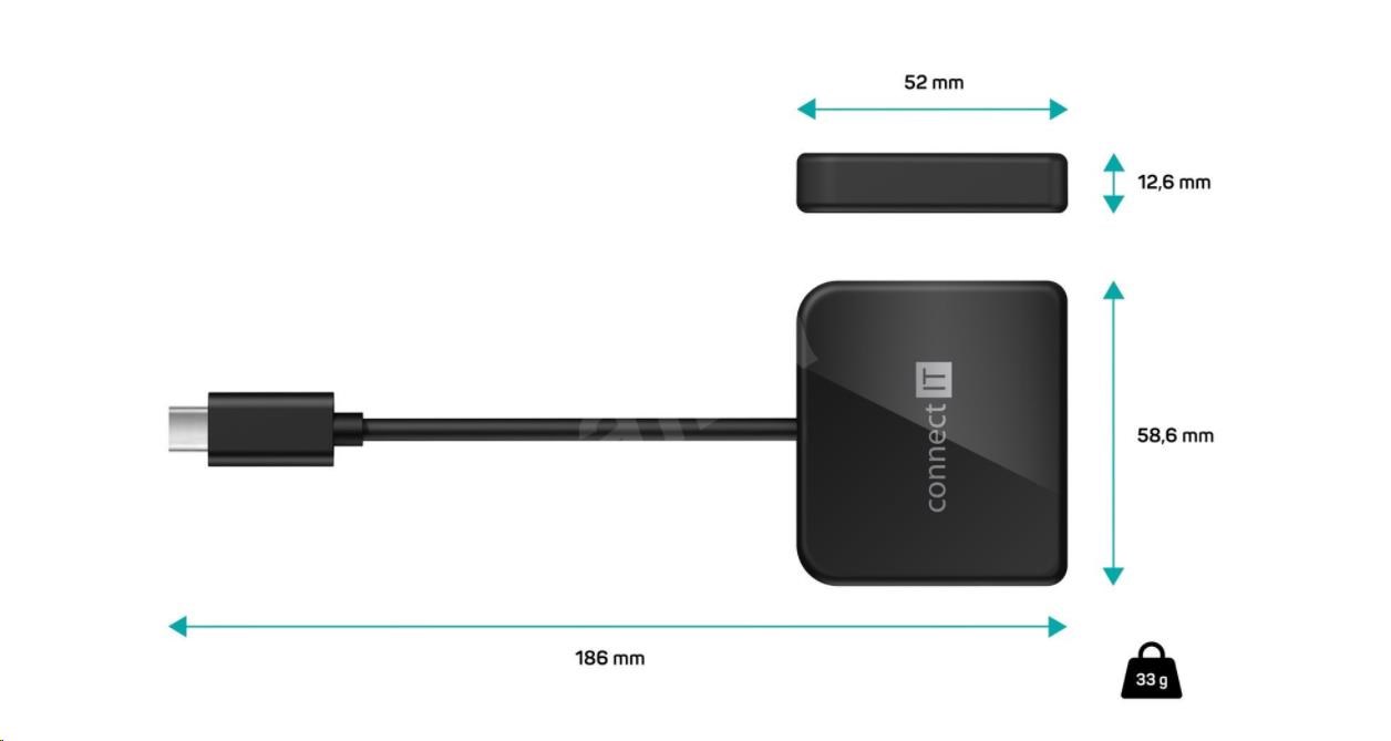 Rozbočovač CONNECT IT USB-C,  3v1 (USB-C, USB-A, HDMI),  externý,  čierny3 