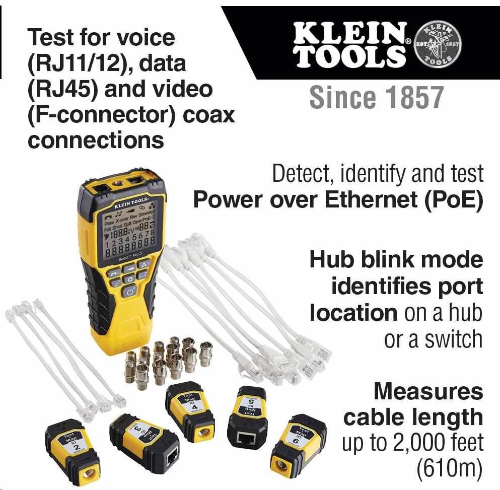 KLEIN TOOLS - VDV Scout® Pro 3 Tester Kit Locator Map™ (PoE)3 