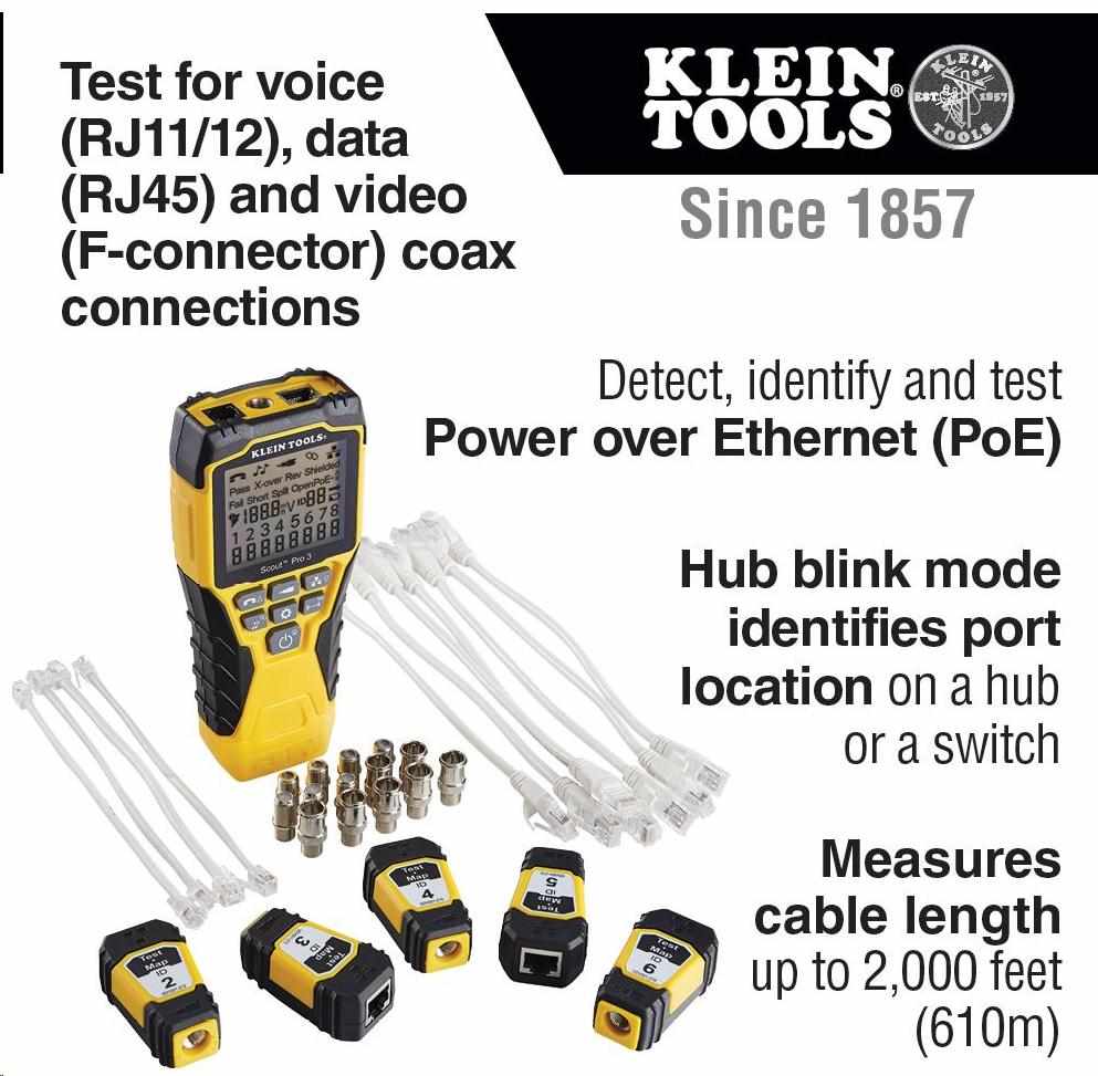 KLEIN TOOLS - VDV Scout® Pro 3 Tester Kit Locator Map™ (PoE)5 