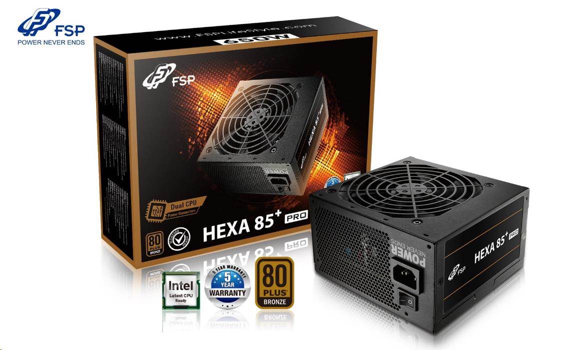 Napájací zdroj Fortron 650W HEXA 85+ PRO 650,  plný rozsah,  ATX,  Bronze,  DC/ DC3 