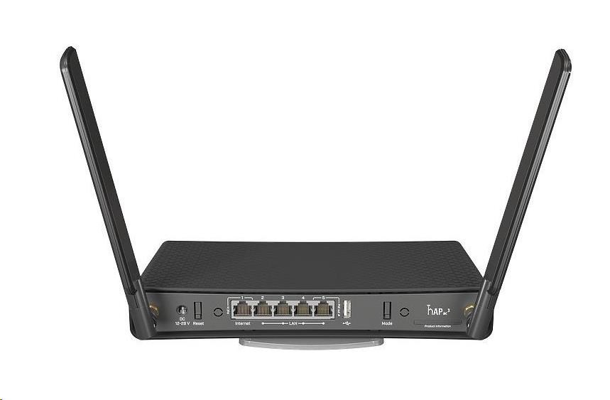 MikroTik RBD53iG-5HacD2HnD,  hAP ac3,  716MHz CPU,  256MB RAM,  USB,  5x LAN, Wi-Fi 2.4GHz + 5 GHz,  PoE,  vrátane. L41 