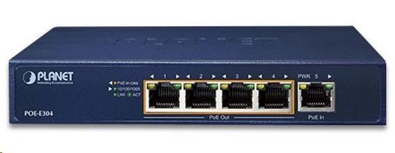 Planet POE-E304 PoE extender, 1xPoE-in, 4xPoE-out 65W, 802.3bt/at/af, Gigabit1 
