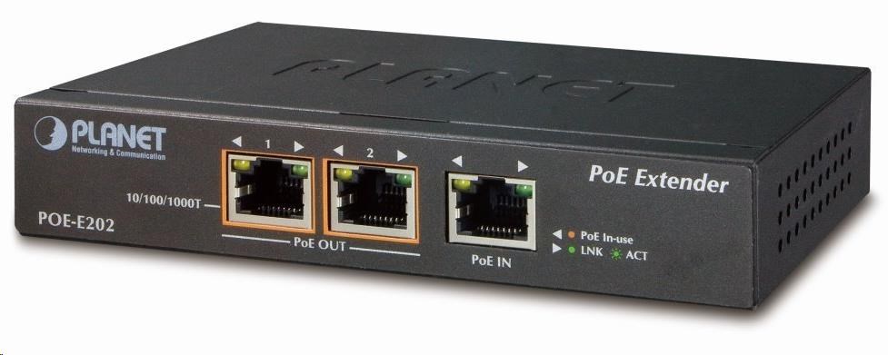 Planet POE-E202 PoE extender, 1xPoE-in, 2xPoE-out 25W, 802.3at/af, Gigabit0 