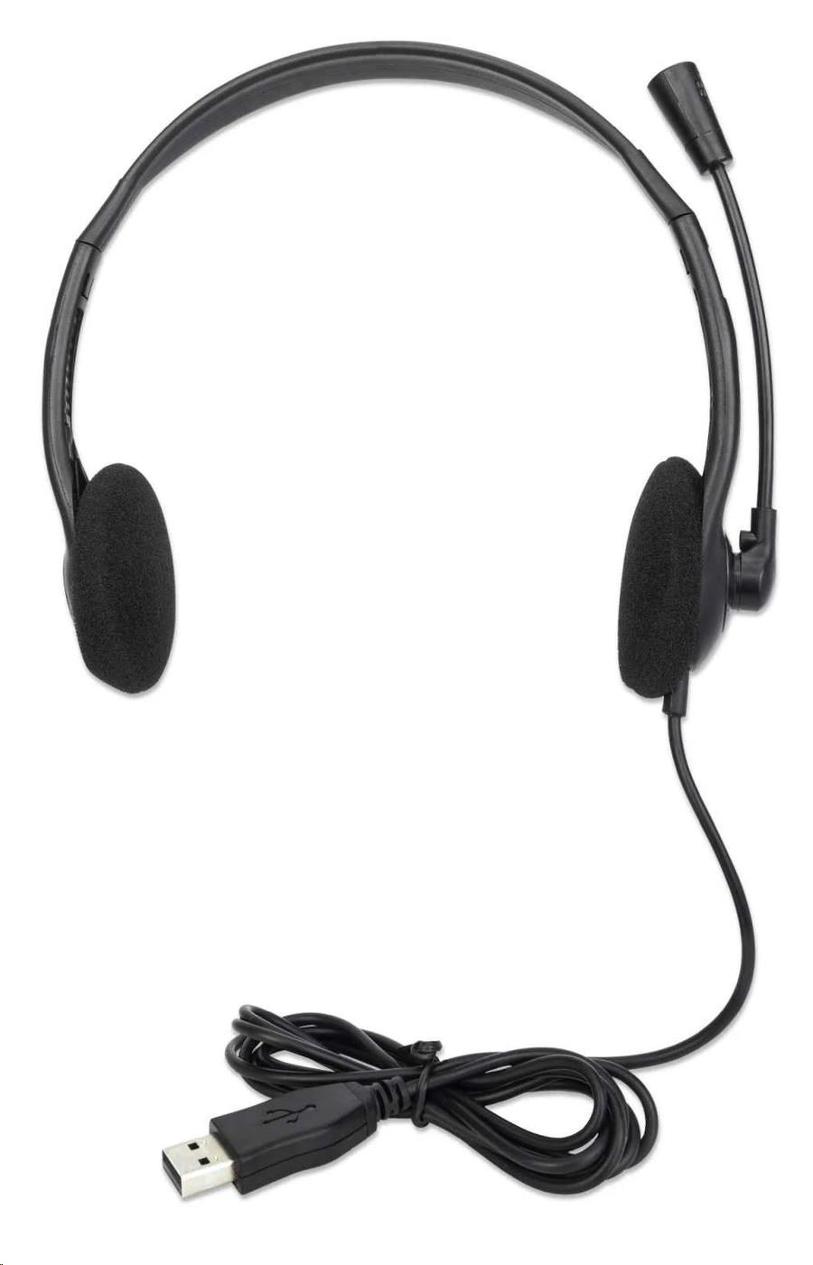 MANHATTAN Sluchátka s mikrofonem Stereo USB Headset,  box0 