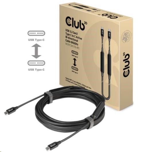 Kábel USB Club3D 3.2 Gen2 Type-C to C Active Bi-directional (M/ M) 8K60Hz,  5m0 