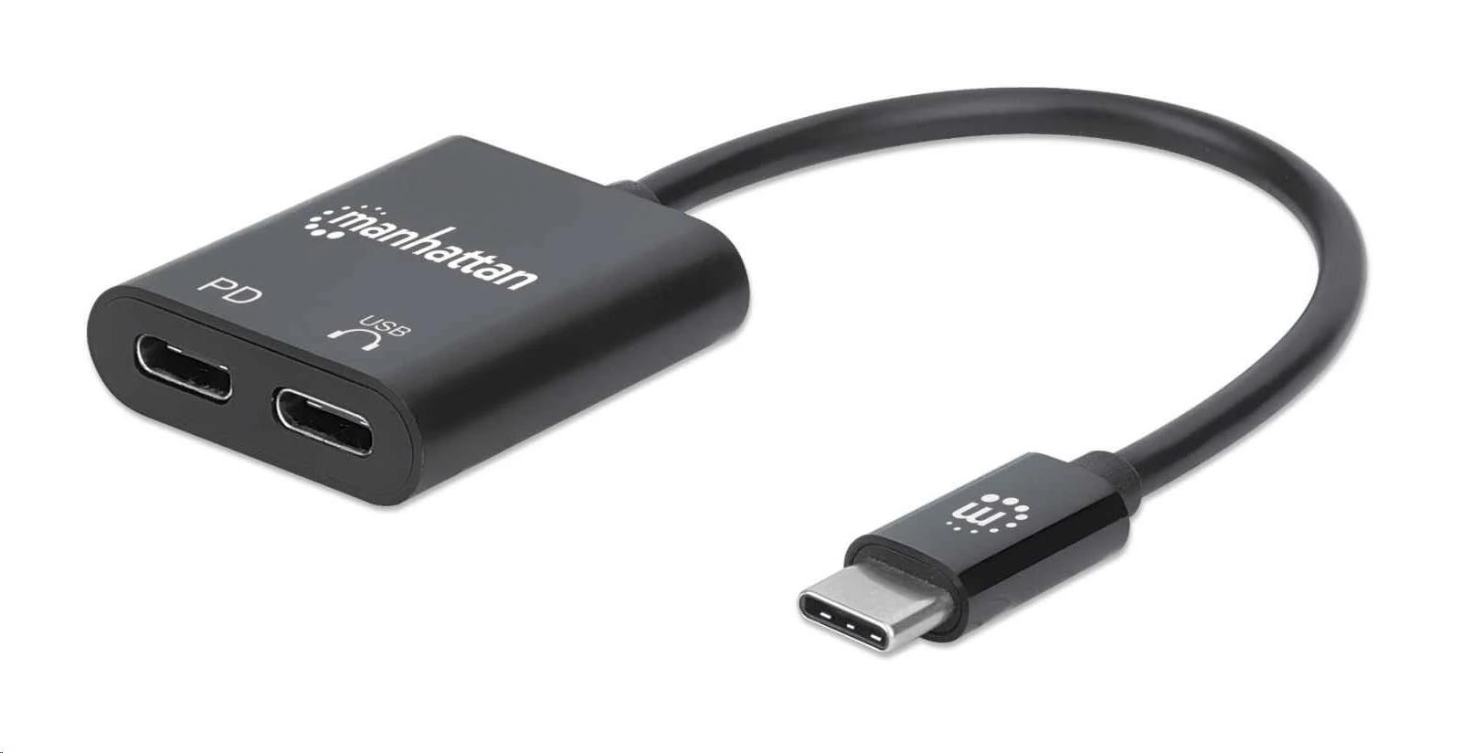 MANHATTAN USB 2.1 zvukový adaptér,  USB Type-C na C/ F (audio) a C/ F (PD) čierny,  maloobchodná krabica0 