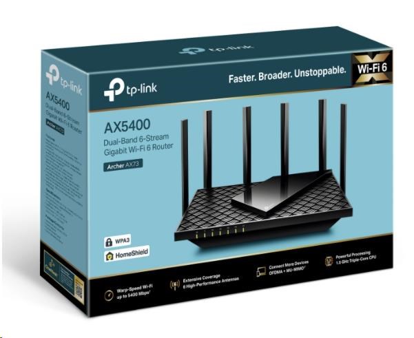 TP-Link Archer AX73 OneMesh/ EasyMesh WiFi6 router (AX5400, 2, 4GHz/ 5GHz, 4xGbELAN, 1xGbEWAN, 1xUSB3.0)2 