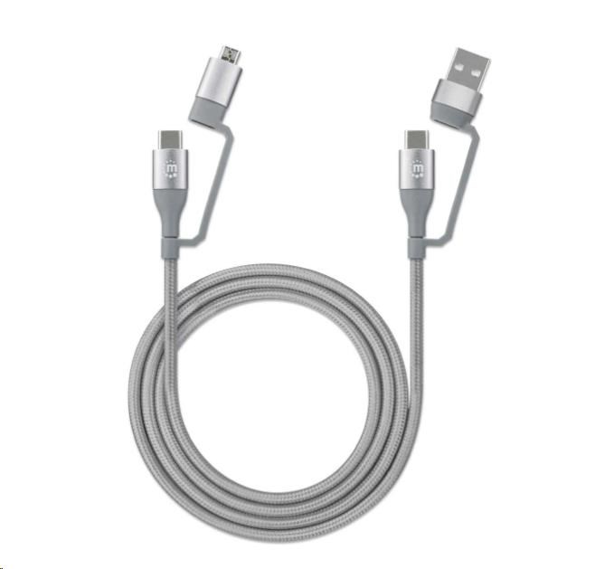 MANHATTAN kábel 4 v 1,  nabíjací a synchronizačný kábel USB,  480 Mb/ s,  3A/ 60W,  1 m,  opletený dizajn,  sivý1 