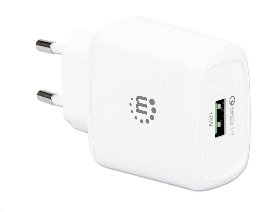 MANHATTAN USB-A nabíjačka QC 3.0 Sieťová nabíjačka - 18 W,  USB-A Quick Charge™ 3.0 Port do 18 W,  Europlug,  biely1 