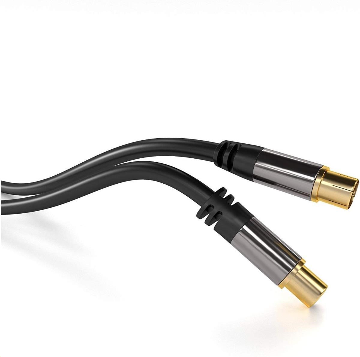PREMIUMCORD prepojovací kábel,  anténa,  M/ F 75Ohm (135dB) 4x tienený 1, 5m2 