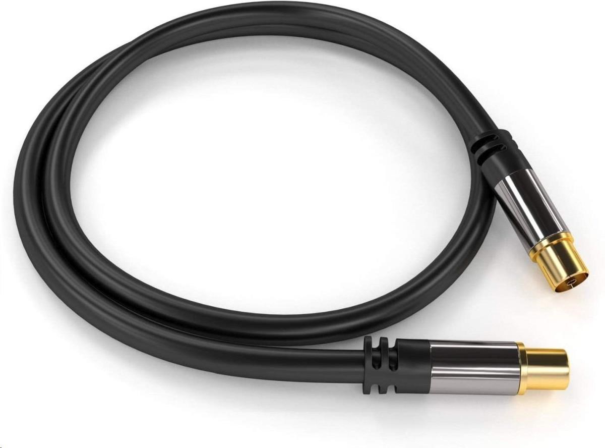 PREMIUMCORD prepojovací kábel,  anténa,  M/ F 75Ohm (135dB) 4x tienený 1, 5m3 