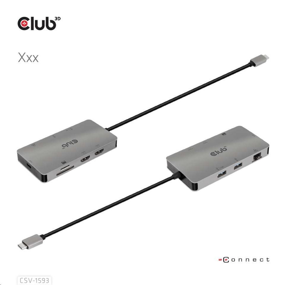 Dokovacia stanica Club3D 8v1 USB 3.2 porty typu C (2xHDMI,  2xUSB-A,  RJ45,  SD/  Micro SD USB Type-C female),  Triple Dynam1 