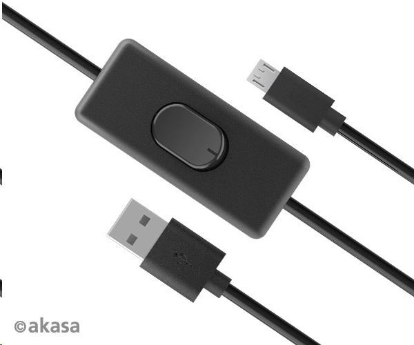 Kábel AKASA USB-A 2.0 na Micro-B,  napájací kábel s prepínačom (pre Raspberry Pi 3 /  2 /  1 /  Zero),  1.5m0 