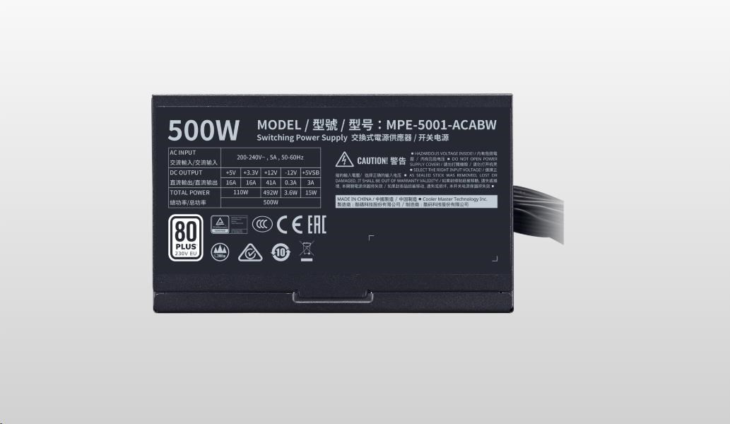 Cooler Master zdroj MWE 500W WHITE 230V - V2,  120mm,  80+ BULK5 