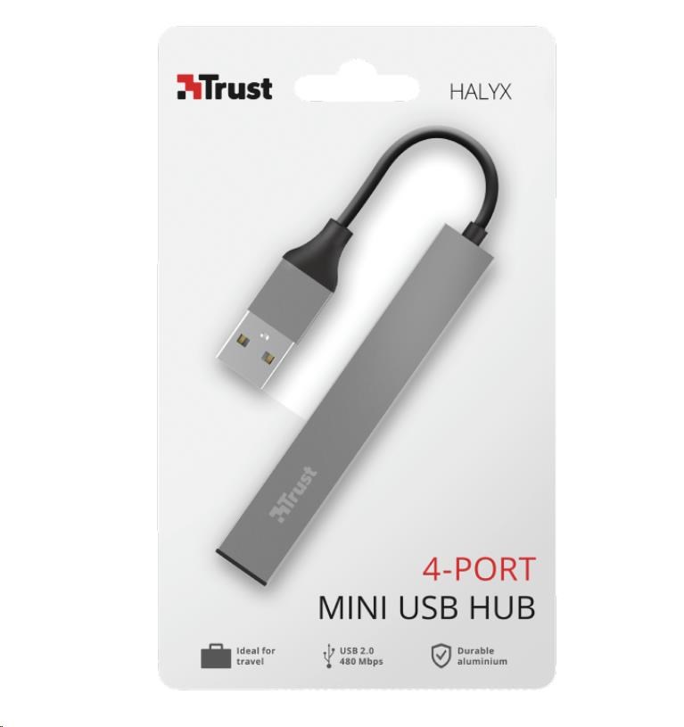 TRUST HALYX Hub,  hliníkový 4-portový mini USB hub,  10 cm3 