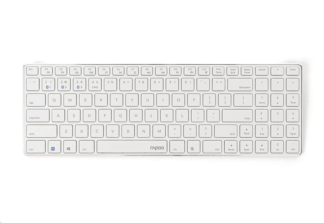 RAPOO klávesnice E9100M,  bezdrátová,  Ultra-slim,  CZ/ SK,  bílá0 