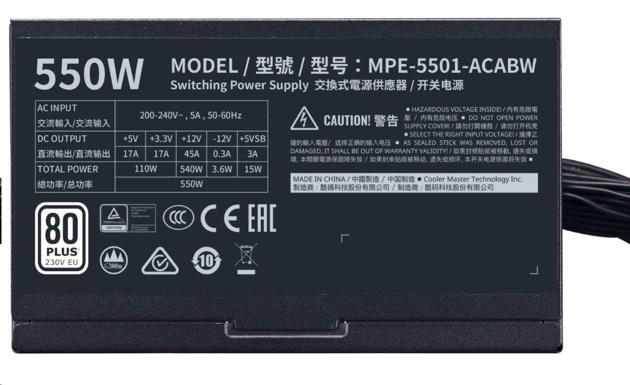 Cooler Master zdroj MWE White 550W V2,  120mm,  80+4 