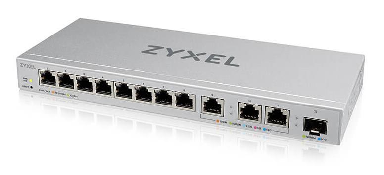 Zyxel XGS1250-12 12-portový gigabitový webový manažovateľný prepínač,  8x Gigabit RJ45,  3x MultiGig 1/ 2.5/ 5/ 10G,  1x SFP+0 